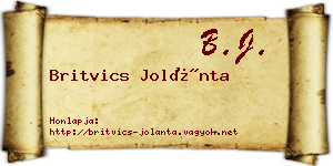 Britvics Jolánta névjegykártya
